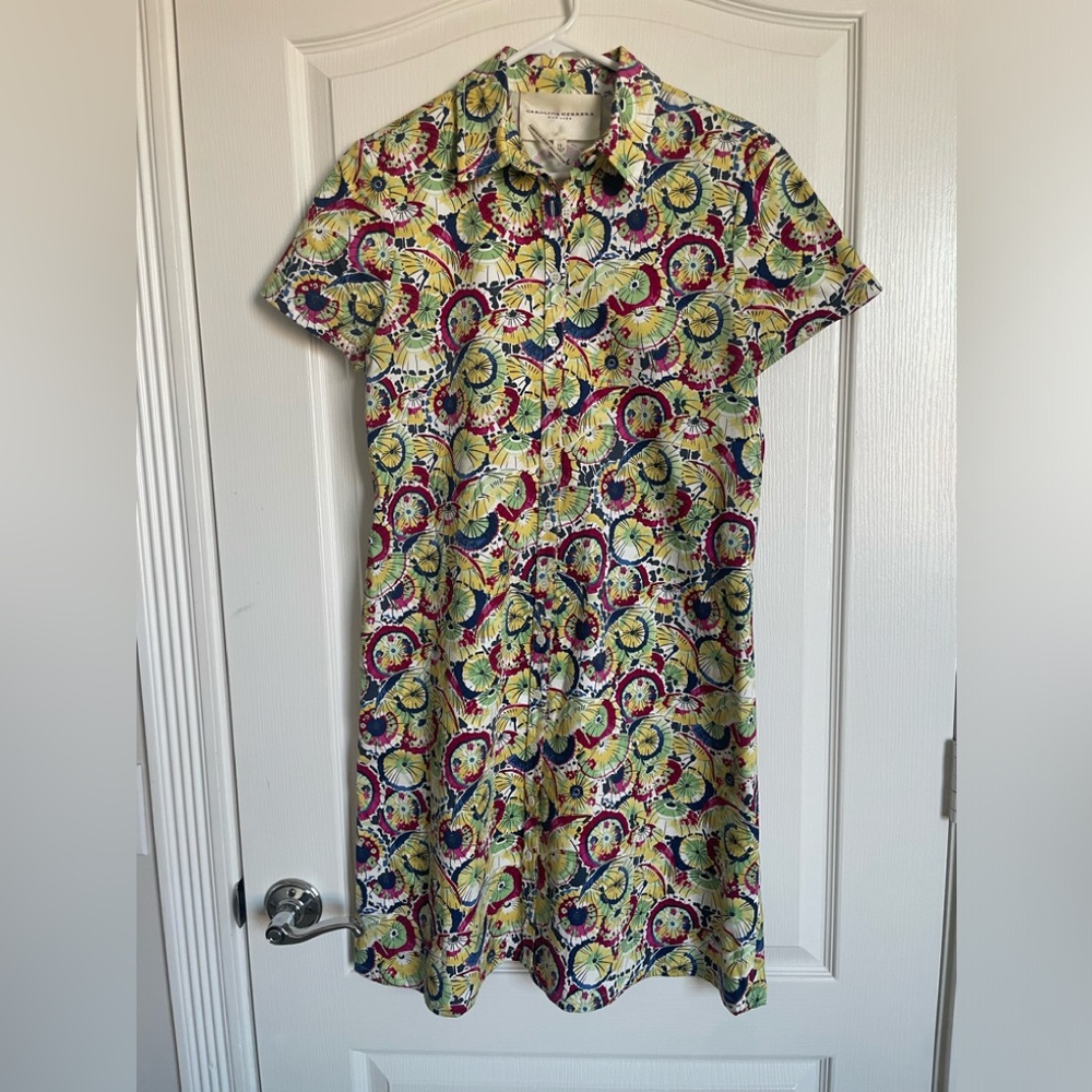 Carolina Herrera Button Down Multicolor Dress Cot… - image 1